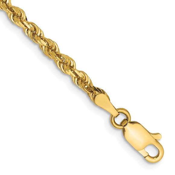 14k Yellow Gold 9in 3mm Diamond-cut Quadruple Rope Lobster Clasp Chain